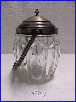 ANTIQUE ENGLISH CUT BISCUIT BARREL SILVER PLATE LID AND HANDLE ca. 1900