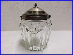 ANTIQUE ENGLISH CUT BISCUIT BARREL SILVER PLATE LID AND HANDLE ca. 1900