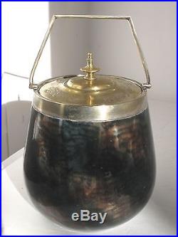 ANTIQUE PORCELAIN CRACKER / BISQUIT JAR, S. P. LID & HANDLE Unusual Glaze