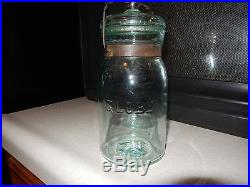 ANTIQUE PRIMITIVE GLOBE AQUA BLUE GLASS MASON FRUIT CANNING JAR BAIL HANDLE #21