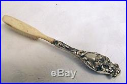 ANTIQUE VICTORIAN Bone Toothbrush with Sterling Silver Handle & Glass Jar SS Lid