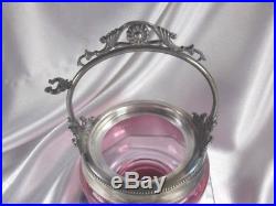 ANTIQUE VICTORIAN CRANBERRY MARMALADE GLASS JAR With SILVERPLATE LID & HANDLE