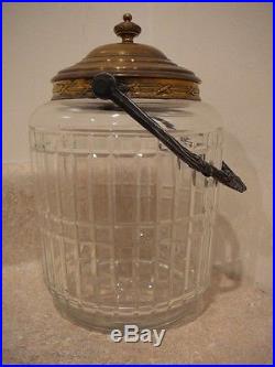 Antique Victorian Cut Glass Abp Cracker Biscuit Jar Silver Top Floral Handle