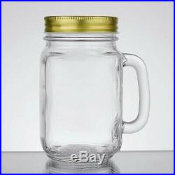 Acopa 16oz. County Fair Mason / Drinking Jar With Handle and Gold Lid 12 Units