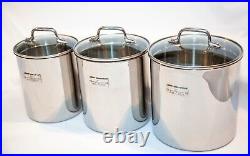 All-Clad Stainless Steel Canisters 3 Piece w Glass Lids VERY Rare Find Tight Sea