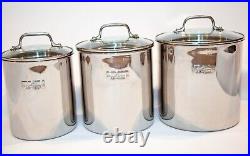 All-Clad Stainless Steel Canisters 3 Piece w Glass Lids VERY Rare Find Tight Sea