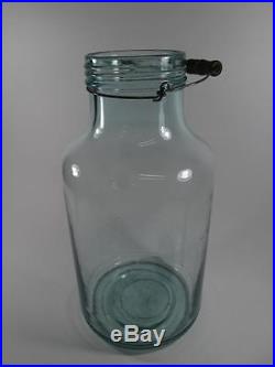 Amazing Large 17 Vintage Blue/Green Glass Jar withCap, Wire Bail & Wood Handle DS