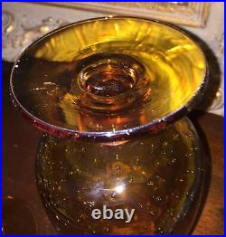 Amber Hand Blown Candy Dish Apothecary Jar Bullicante Control Bubble Rooster Lid