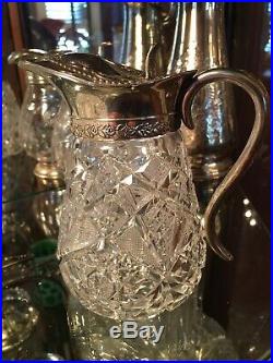 American Brilliant Cut Glass Syrup Jar With Silver Plated LID & Handle