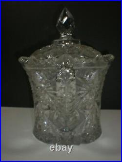 American Brilliant Double Handled Glass Covered Biscuit Jar