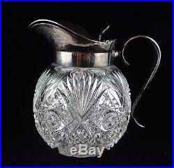 American Brilliant Period ABP Cut Glass Syrup Jar withPlated Lid and Handle
