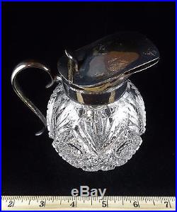 American Brilliant Period ABP Cut Glass Syrup Jar withPlated Lid and Handle