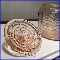 Anchor Hocking Pink Depression Glass Manhattan Cookie Jar AND Mayfair rose Bowl