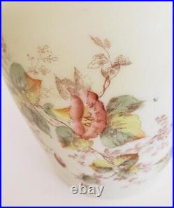 Antique 1800s Mt Washington Custard Satin Biscuit Jar w Lid Hand Painted Flowers