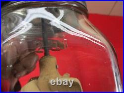 Antique 2 QT Glass Jar Butter Churn Mixer Metal Gears Wooden Paddles Hand Crank