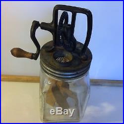 Antique 2 Qt Glass Jar Butter Churn Primitive Wood Paddle And Crank Handle