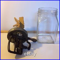 Antique 2 Qt Glass Jar Butter Churn Primitive Wood Paddle And Crank Handle