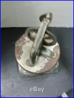 Antique 3 Quart Dazey Butter Hand Churn Cast Iron Wood Handle Glass Jar Metal