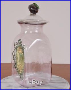 Antique AMONIO Label Glass Apothecary Jar Hand Blown Fruit Handle Pontil