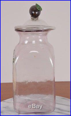 Antique AMONIO Label Glass Apothecary Jar Hand Blown Fruit Handle Pontil