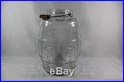 Antique ARMOUR Lg Glass Pickle Jar withRed Lid & Graphics, Wood Bail Handle RARE
