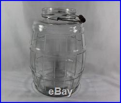 Antique ARMOUR Lg Glass Pickle Jar withRed Lid & Graphics, Wood Bail Handle RARE