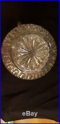 Antique Abp Cut Glass Water/milk Pitcher Silver Top Handled Kitchen Ware Jar