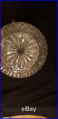 Antique Abp Cut Glass Water/milk Pitcher Silver Top Handled Kitchen Ware Jar