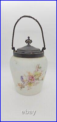 Antique Aj Hall Meriden Floral Biscuit Jar Victorian Silver Plate Handle & LID