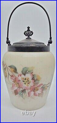 Antique Aj Hall Meriden Floral Biscuit Jar Victorian Silver Plate LID & Handle