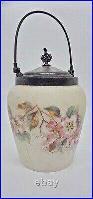 Antique Aj Hall Meriden Floral Biscuit Jar Victorian Silver Plate LID & Handle