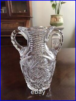 Antique American Brilliant Period (ABP) Cut glass Two-Handled Vase