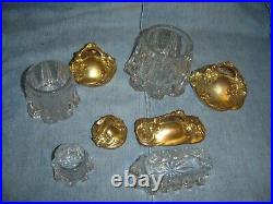 Antique Art Nouveau Cut Glass Dresser Jar with Metal Gold Handle Lid Set of 4