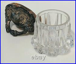 Antique Art Nouveau Cut Glass Dresser Jar with Metal Handle Lid Small