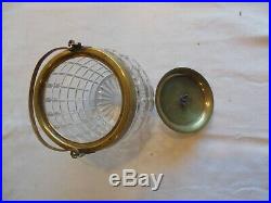 Antique Attractive Cut Glass, Brass Lid&handle Biscuit Barrel Cookie Jar