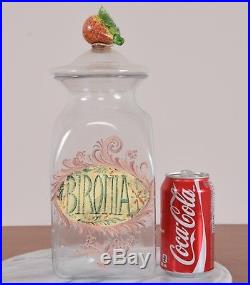 Antique BIROMIA Label Glass Apothecary Jar Hand Blown Fruit Handle Pontil