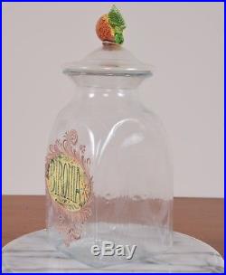 Antique BIROMIA Label Glass Apothecary Jar Hand Blown Fruit Handle Pontil