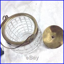 Antique Biscuit Barrel Jar Glass Brass Biscuit Label Tag Grapes Lid Handled