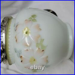 Antique Biscuit Barrel Satin Milk Glass Raised Floral Silverplate Lid Cookie Jar