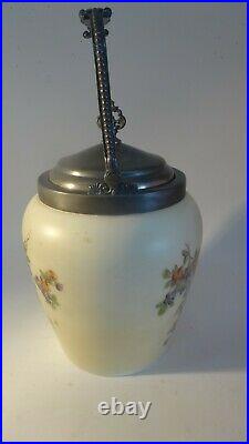 Antique Biscuit Jar Pewter Lid Handle Jar 6 1/2