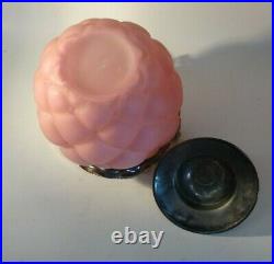 Antique Biscuit Jar Pink Glass with Silver Plate Lid and Handle