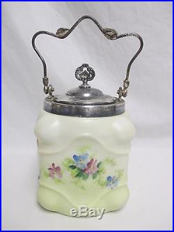 Antique Biscuit Jar withSilverplate Handle & Lid Wavecrest Wave Crest C. F. Monroe