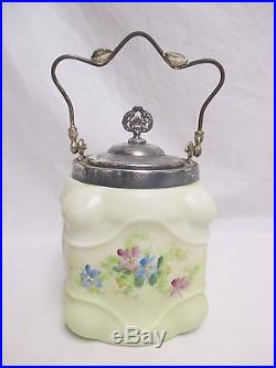 Antique Biscuit Jar withSilverplate Handle & Lid Wavecrest Wave Crest C. F. Monroe