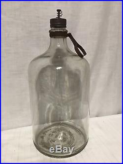 Antique Blown Glass Jar With A Spring Top Metal Lid With Handle
