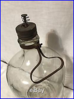 Antique Blown Glass Jar With A Spring Top Metal Lid With Handle