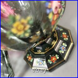 Antique Bohemian Glass/Crystal Lidded Jar/Compot Enamel Flowers Gilt, Moser Type
