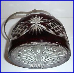 Antique Bohemian Ruby Red Cut to Clear Glass Biscuit Jar 1900s Heavy