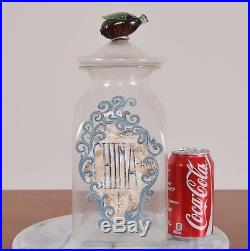 Antique CHINA Label Glass Apothecary Jar Hand Blown Fruit Handle Pontil