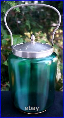 Antique C 1910 Victorian Gold Gilt Teal / Green Glass Pickle Castor RARE COLOR