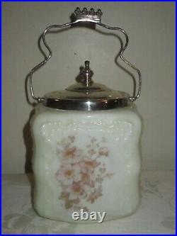 Antique C. F. Monroe Wavecrest White Glass & Handled, Biscuit Cookie Jar